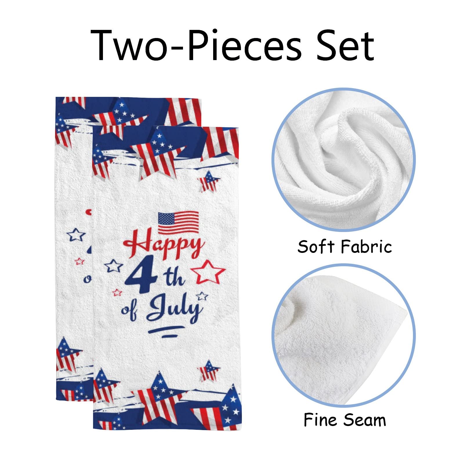 Vantaso 2-Pack Patriotic Hand Towels - Soft, Absorbent Kitchen & Bath Towels for Home, Hotel, Gym, Spa - Perfect for 4th of July Decor, Dish Drying & Hand Wiping