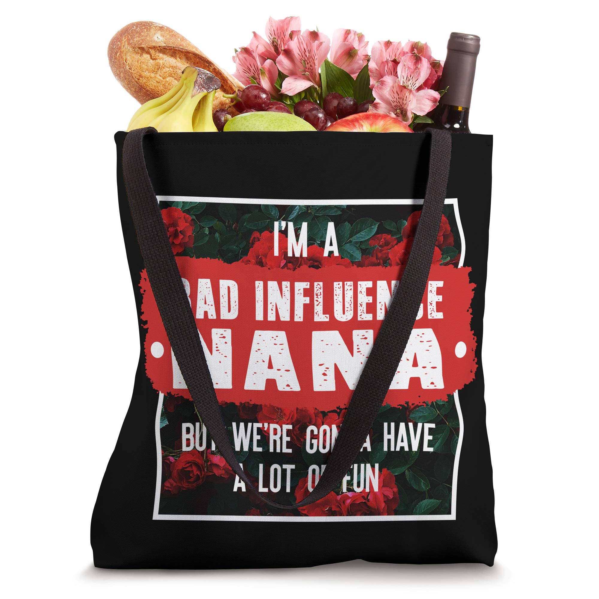 Bad Influence Nana Tote Bag - Funny Mother's Day Gift for Women - Large Canvas Tote with Sarcastic Quote - Perfect for Shopping, Beach & Daily Use