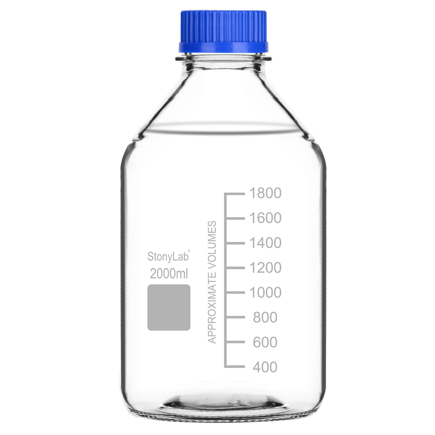 Stonylab 2000ml Glass Graduated Round Media Storage Bottles with GL45 Screw Cap - 1 Pack - Ideal for Lab, Chemical Storage & DIY Projects