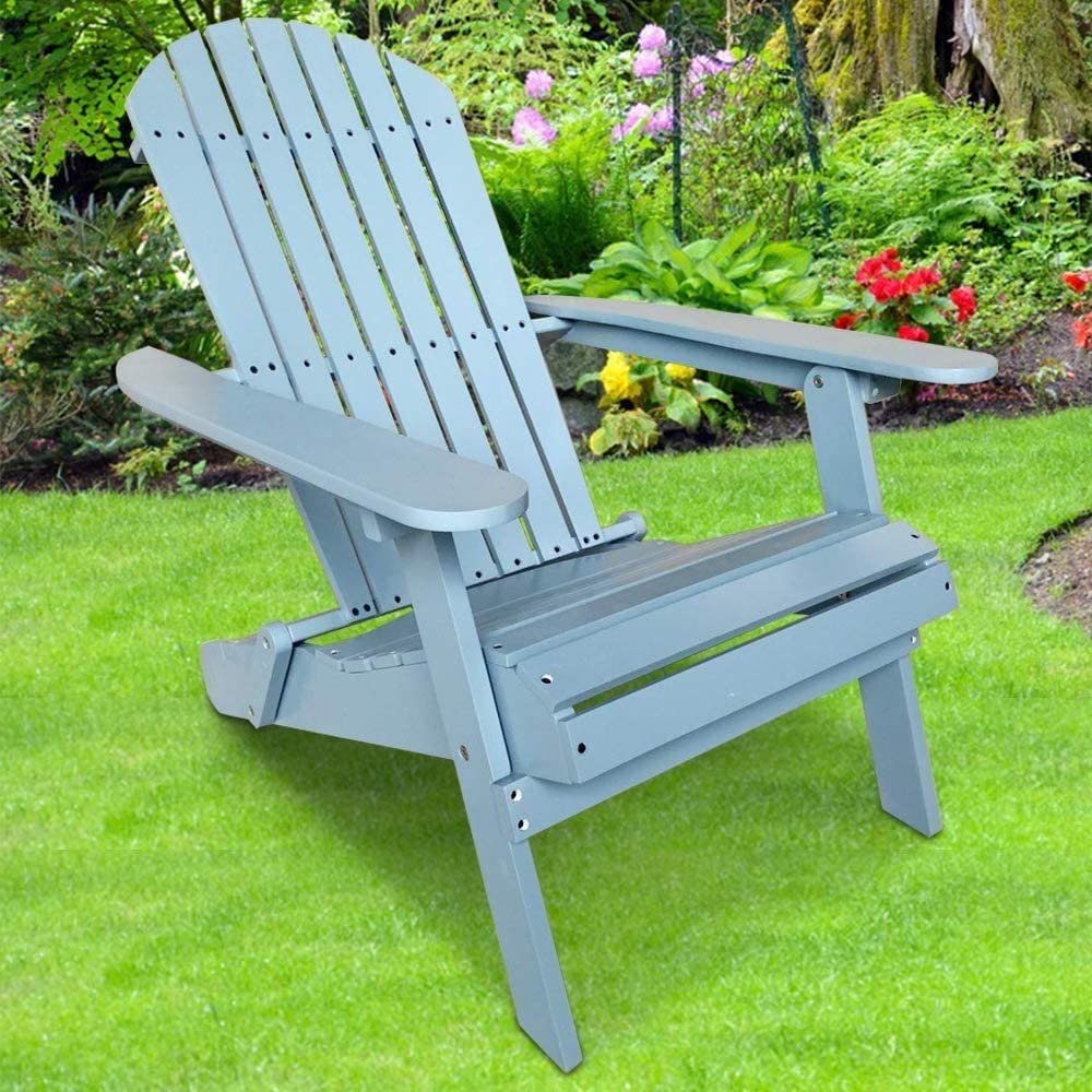 Solid Wood Folding Adirondack Chair - Weather-Resistant Outdoor Patio Furniture with Arms for Deck, Backyard, Garden & Poolside - Perfect for Relaxing, Sunbathing and Outdoor Entertaining