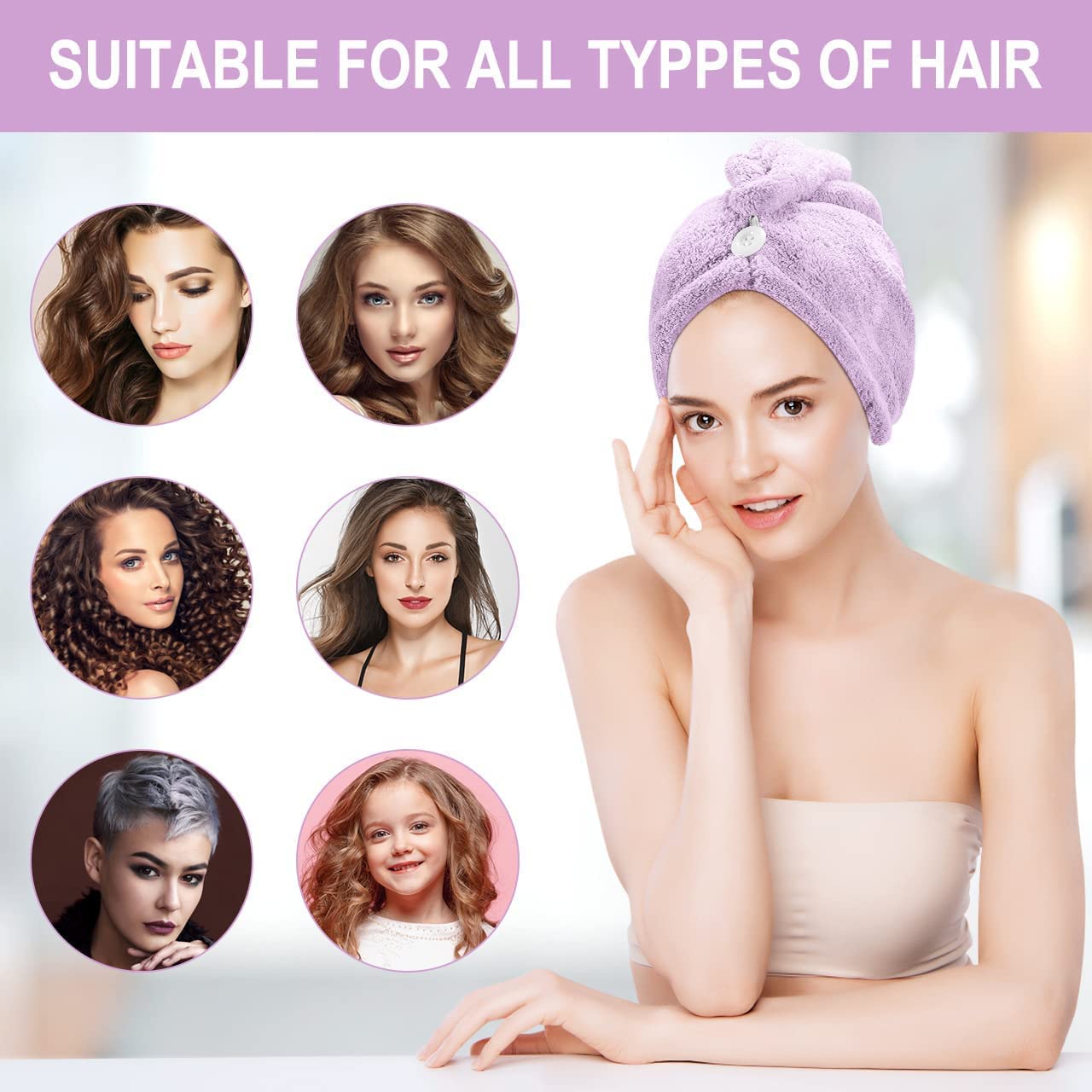 MEENIRA Microfiber Hair Towel Wrap - Super Absorbent Hair Turban for Women with Curly, Long & Thick Hair - Quick Dry Hair Cap for Shower, Salon & Home Use - Pack of 2 Multicolor Hair Covers