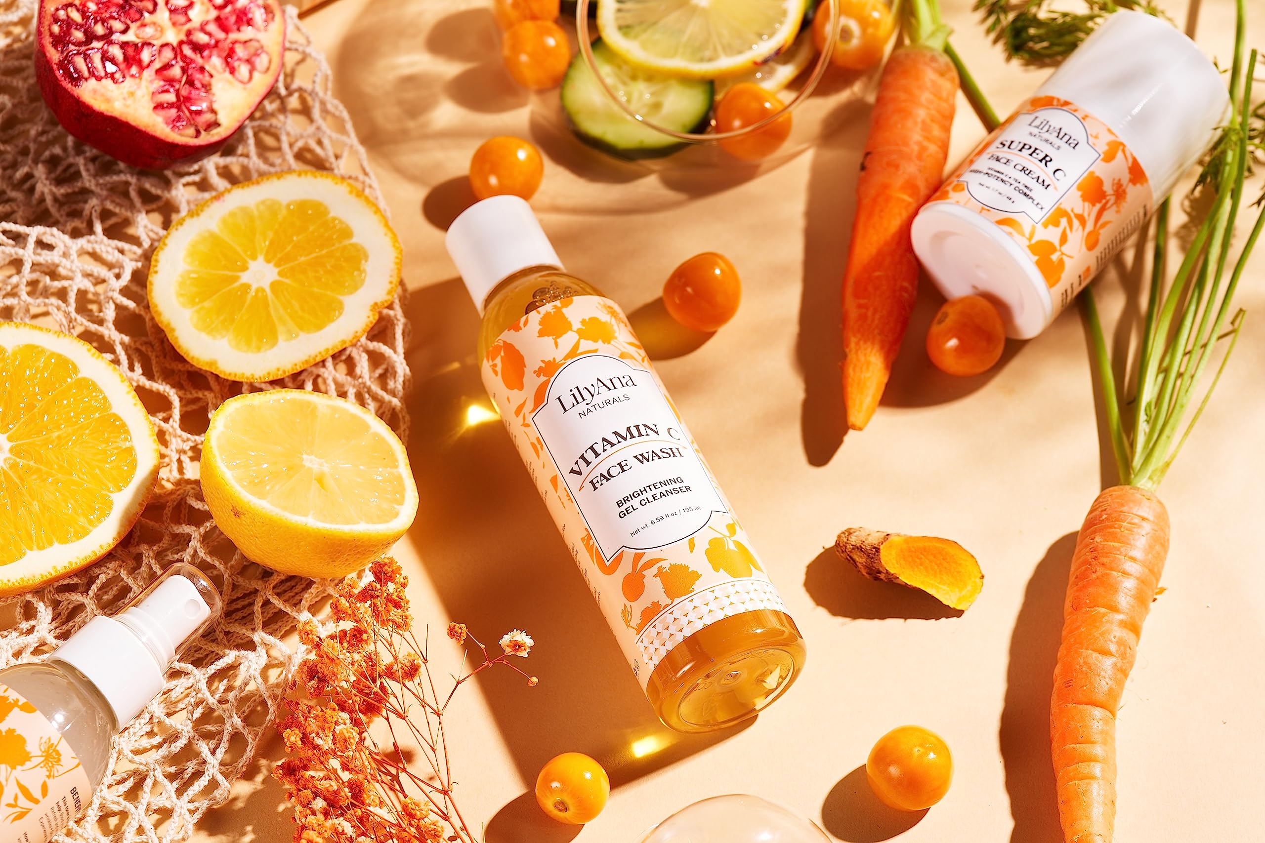 LilyAna Naturals Vitamin C Skincare Gift Set - Brightening Serum & Hyaluronic Acid Face Cream - Anti-Aging 4-Piece Skincare Kit for Glowing Skin | Perfect for Daily Routine & Gift Giving