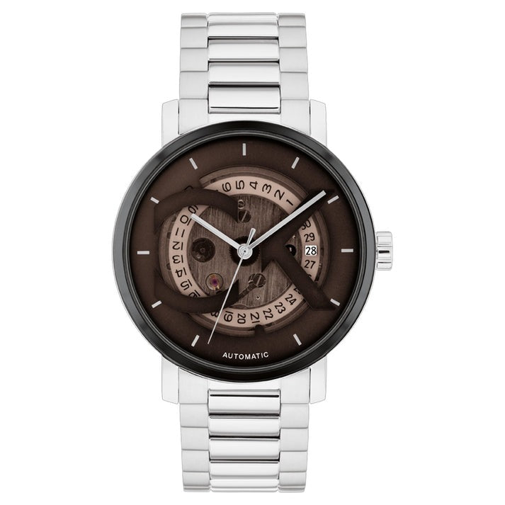 CALVIN KLEIN ICONIC Automatic Brown Dial Stainless Steel Men's Watch 25300018 - Perfect for Business, Casual Wear & Gift Giving