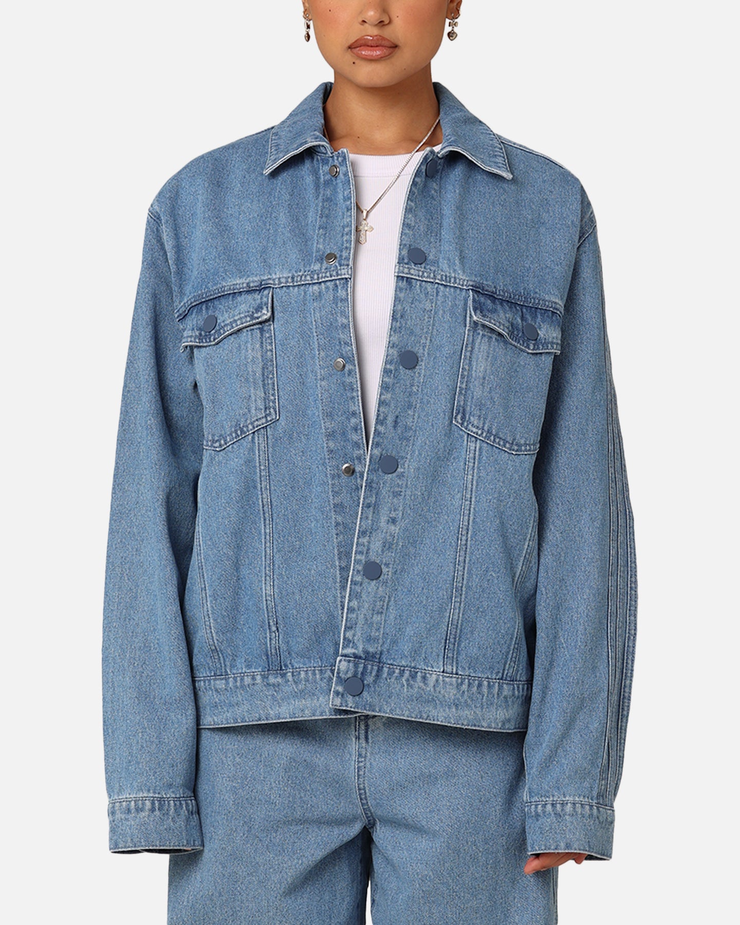 Adidas X KSENIASCHNAIDER Women's Light Denim 3 Stripes Jacket | Stylish Casual Outerwear for Streetwear & Everyday Fashion