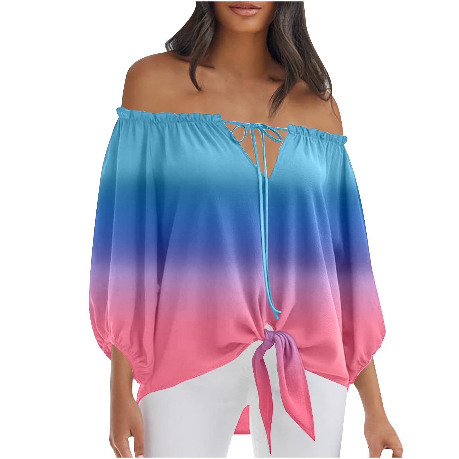 Sexy Off Shoulder Tops for Women - Strapless Tie Up Tube Tops with Half Sleeves, Casual Loose Blouses & Trendy Drawstring T-Shirts | Perfect for Summer Outfits, Beach Wear and Party Fashion