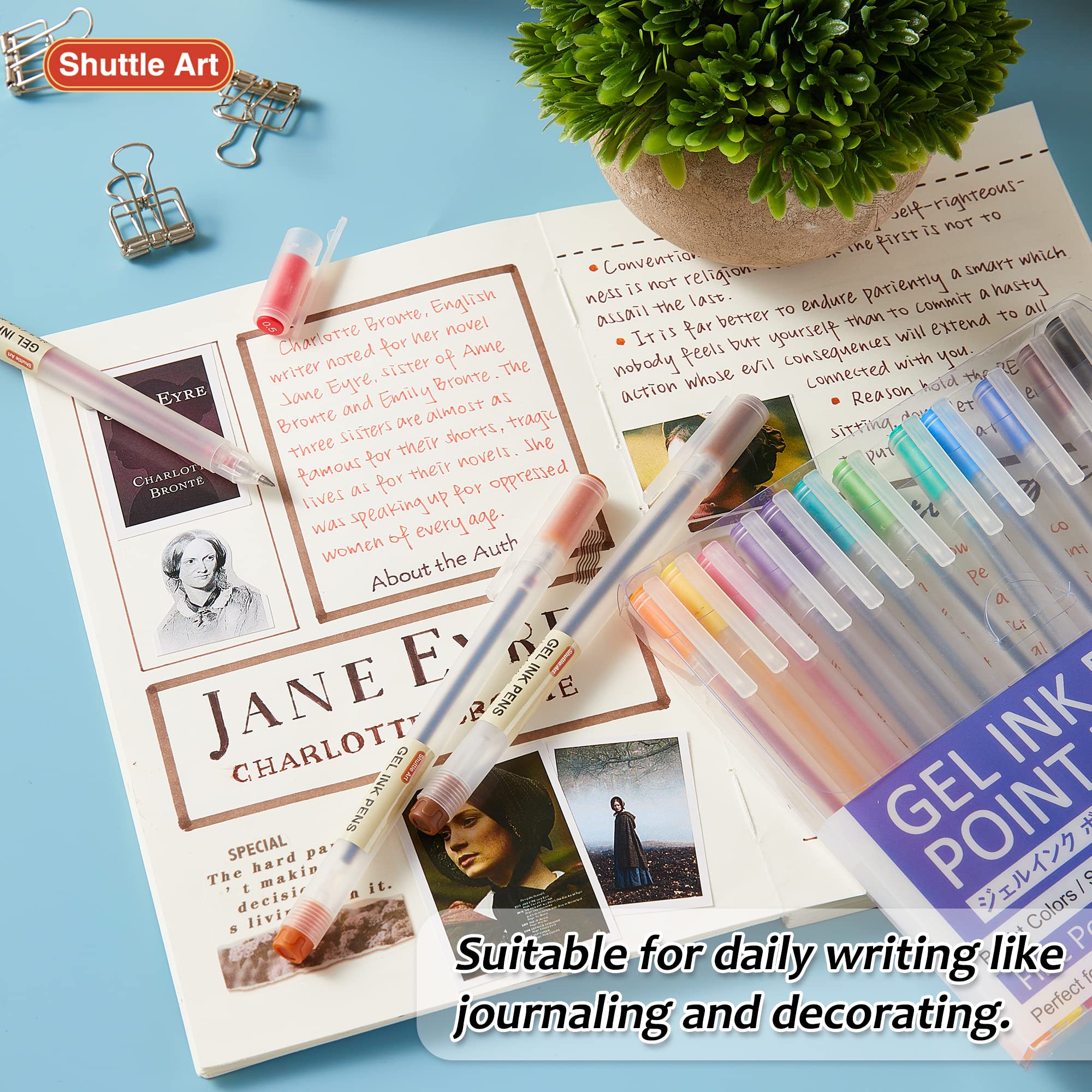 Shuttle Art 15-Color Gel Ink Ballpoint Pens Set - 0.5mm Fine Point Japanese Style Quick-Drying Pens for Smooth Writing - Perfect for Journaling, Note Taking, School & Office Use (Home, Work, Study Essential)