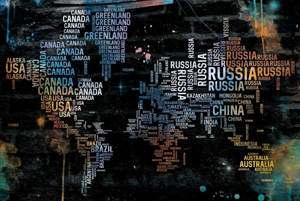 Rolled Canvas Fine Art Print - World Text Map Signs 33x50 Inch - Perfect for Home Decor, Office Wall Art & Gift Ideas