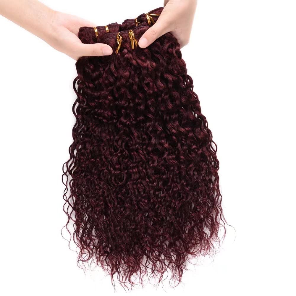 FEEL ME 99j Burgundy Brazilian Water Wave Human Hair Bundles - 8A Mink Brazilian Hair Weave (3 Bundles, 300g Total) - Unprocessed Virgin Human Hair Extensions for Wet & Wavy Styles - Perfect for Everyday Wear, Special Occasions & Salon Styling (10