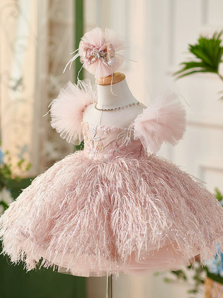 Pink Princess Round Tea Length Tulle Flower Girl Dress - Perfect for Weddings, Birthday Parties & Special Occasions