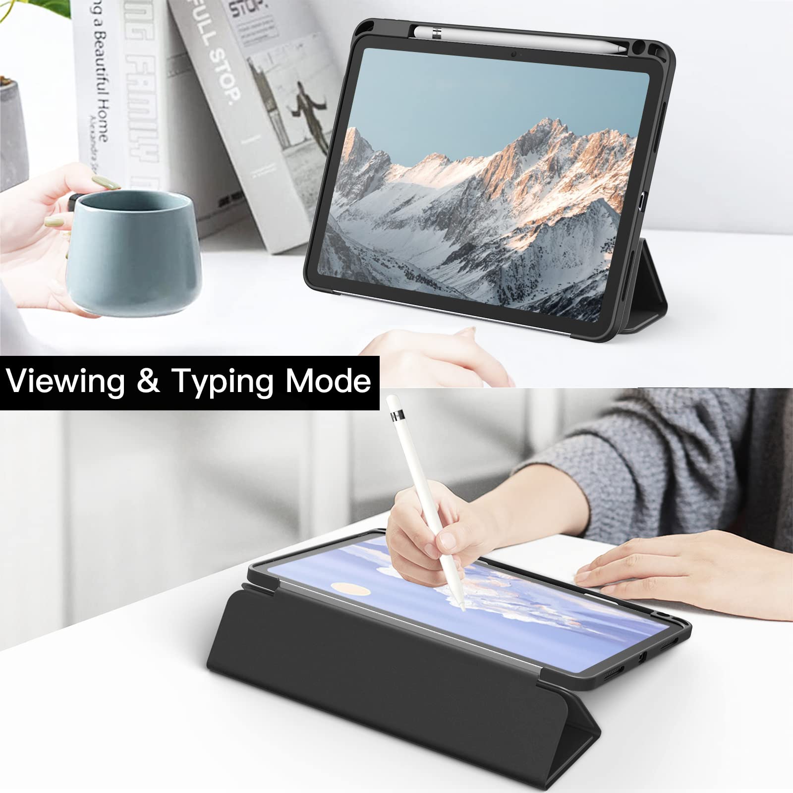 JETech Clear Shockproof Case for iPad 11th/10th Gen (2025/2022 Model A16) - Slim Stand Cover with Pencil Holder & Auto Wake/Sleep - Perfect for Work, School, and Travel (Black)