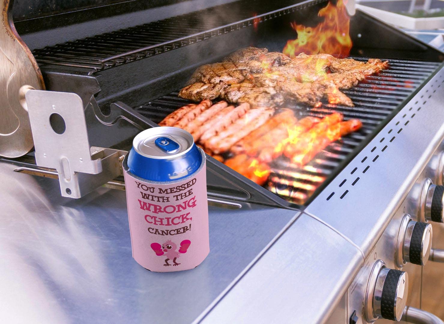 96-Pack Pink Ribbon Can Coolers - Inspirational Breast Cancer Survivor Gifts for Women | 'You Messed With The Wrong Chick' Design | Perfect for Fundraisers, Awareness Events & Support Groups