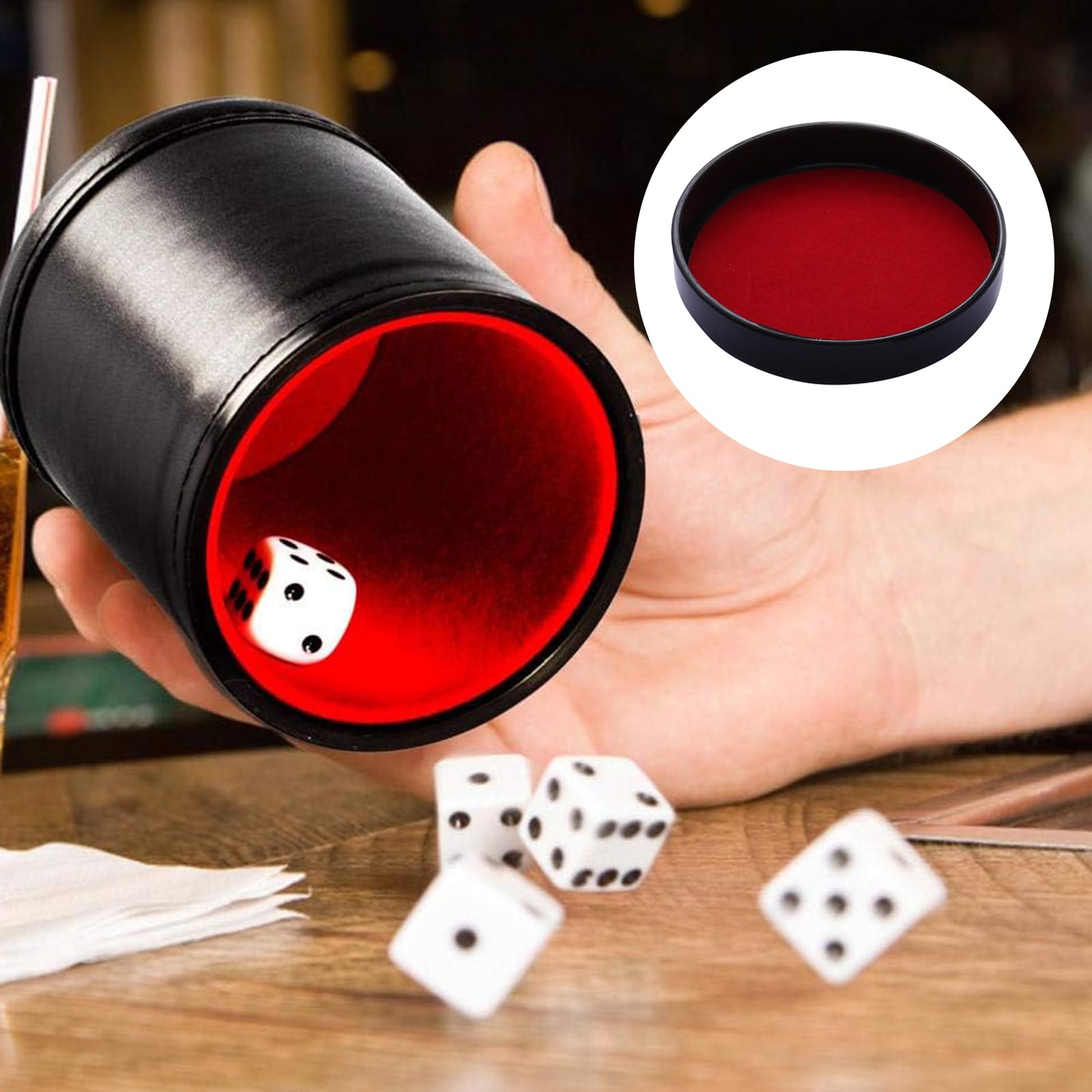 Premium PU Leather Dice Cup Set - 6-Sided Dice Shaker for Drinking Games, Casino Nights & Board Game Accessories - Perfect for Parties, Poker & Family Game Nights