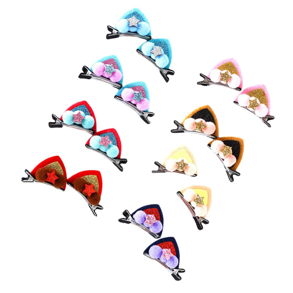 NUOBESTY 16pcs Cat Ear Hair Clips - Cute Animal Cosplay Hair Accessories for Kids & Girls, Fabric Cat Ears Barrettes for Halloween Costume, Dress Up Parties & Daily Wear
