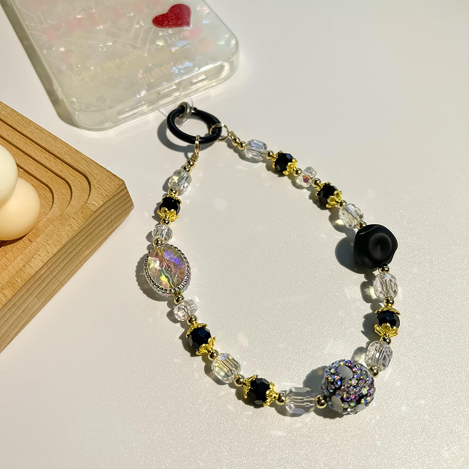 Anti-Loss Phone Wrist Strap with Pearl Beads - Double Chain Phone Lanyard for Smartphones, Keys, Wallet & Camera (Perfect for Travel, Shopping & Outdoor Activities)