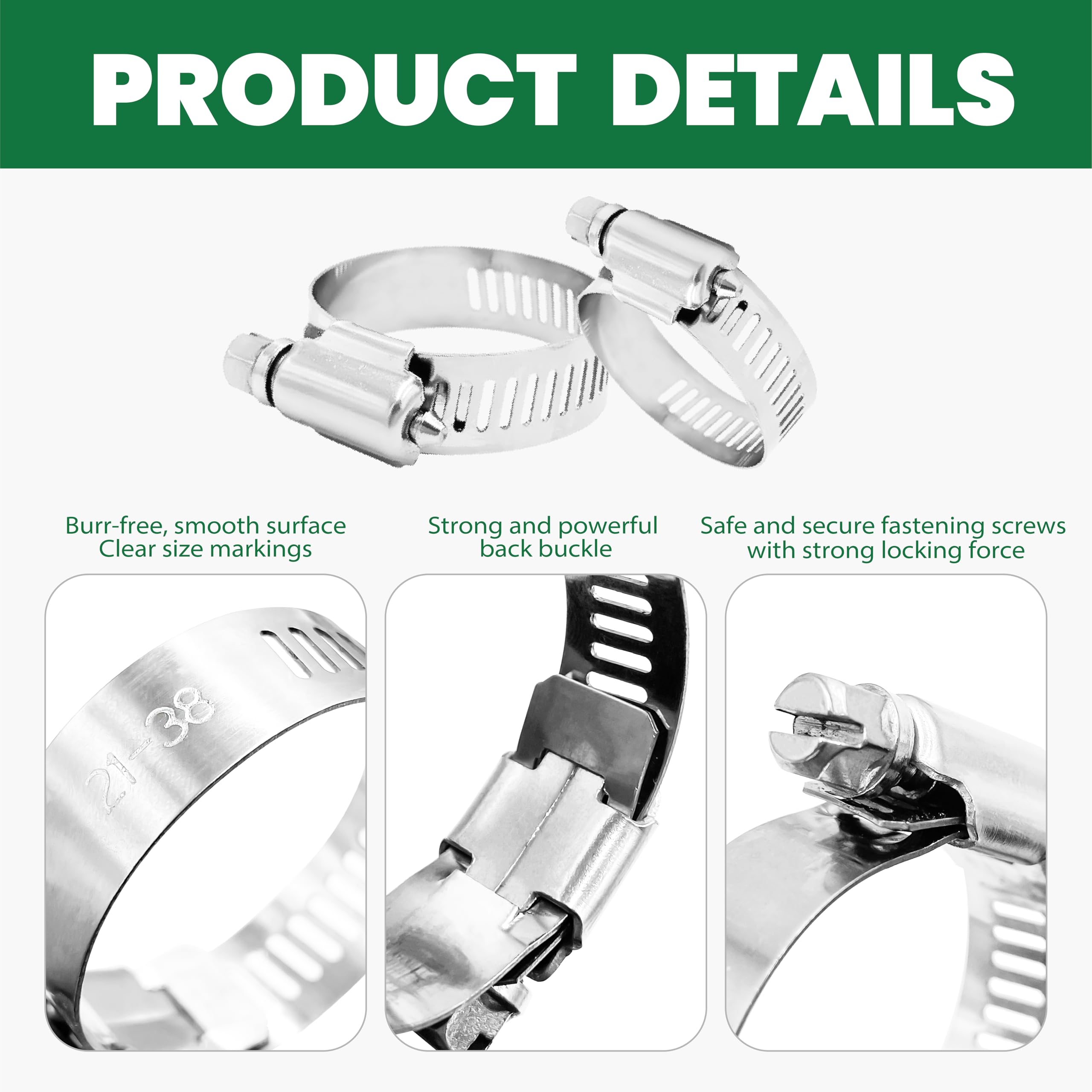 20PCS Heavy Duty Stainless Steel Hose Clamps 1/4
