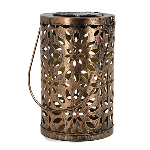 Solar Powered Outdoor Wrought Iron Lantern - LED Hanging Garden Light for Patio, Villa & Landscape Decoration | Weather-Resistant Hollow Projection Lighting for Pathways, Porches & Backyards