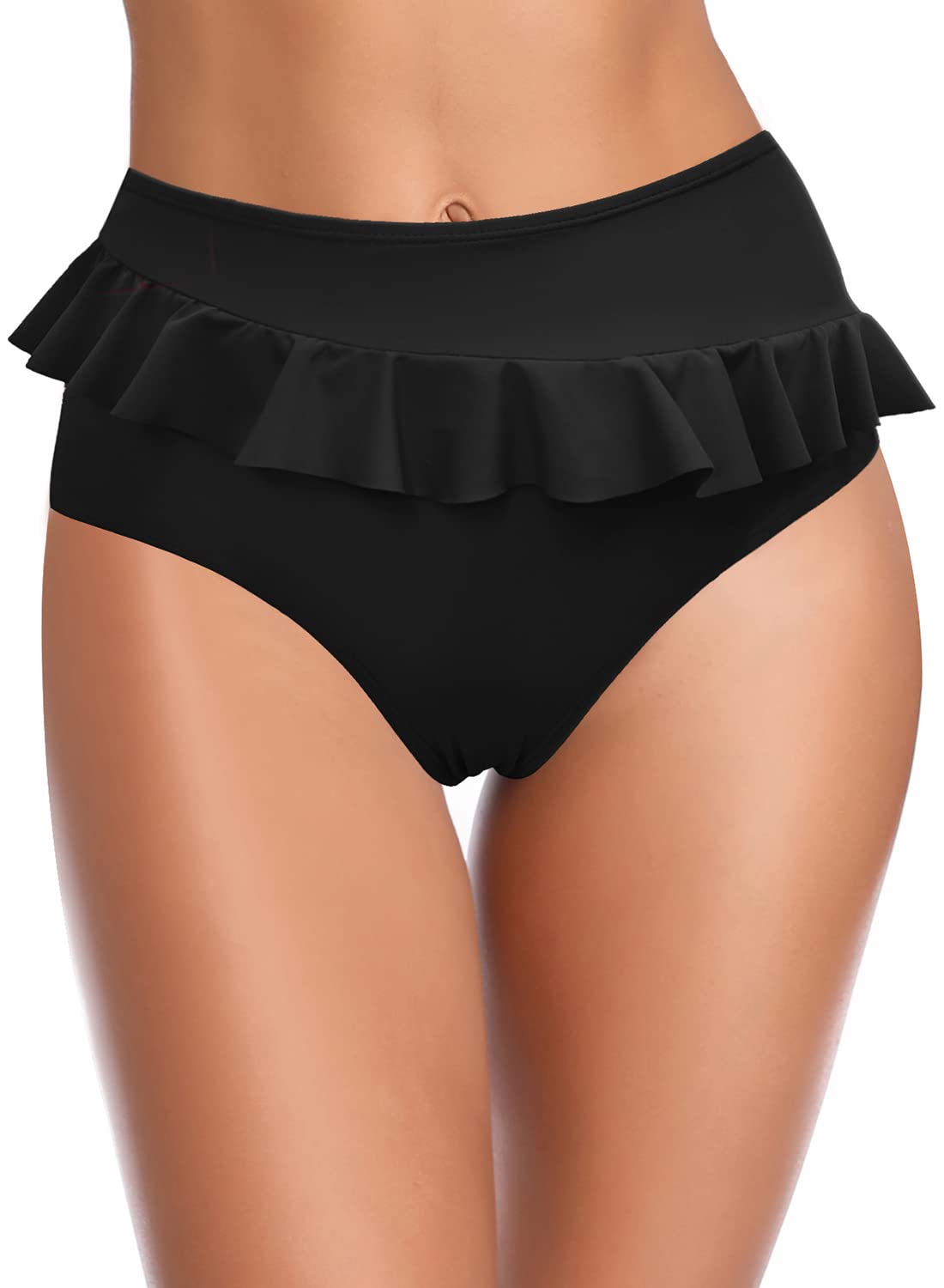 SHEKINI Women's High Waisted Bikini Bottoms - Ruffled Swimwear with Full Coverage & Tummy Control for Beach, Pool & Summer Vacation