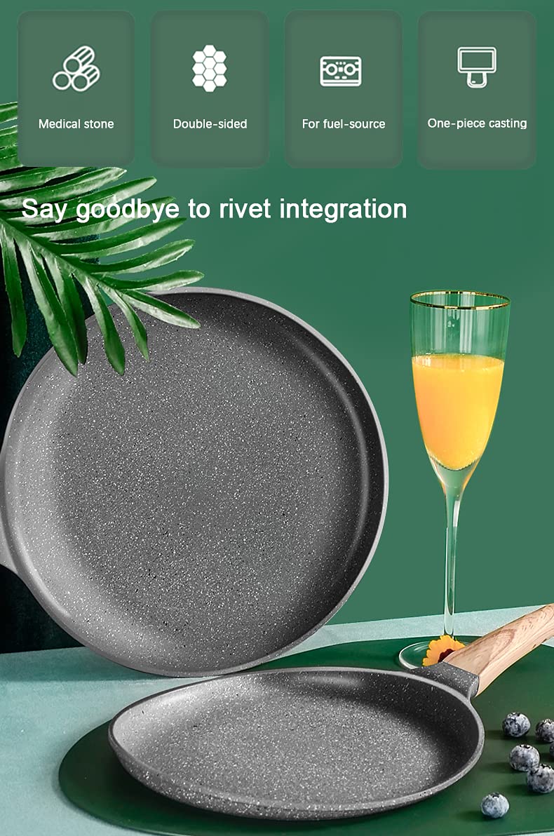 **24CM Non-Stick Cast Aluminum Pancake Pan with Heat-Resistant Wooden Handle - Professional Crepe & Pancake Maker for Induction, Gas & Electric Stoves - Perfect for Breakfast, Brunch & Family Cooking**