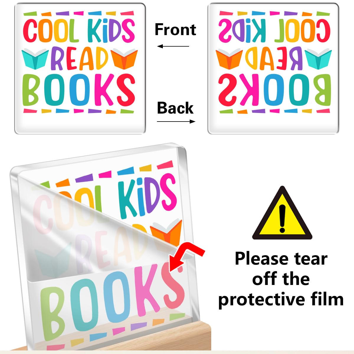 Cool Kids Read Books Acrylic Plaque - Inspirational Desk Decor for Children, Perfect Gift for Young Book Lovers (Boys & Girls), Classroom & Library Reading Sign, Nursery Shelf Decoration - Ideal for Bedrooms, Study Areas & Book-Themed Rooms A330