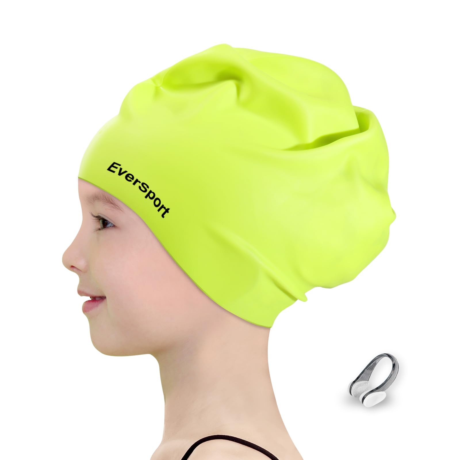 EverSport Kids Swim Cap for Girls 6-14 Years - Large Silicone Swimming Cap for Long Hair & Braids - Keeps Hair Dry - Perfect for Pool, Beach & Swim Lessons