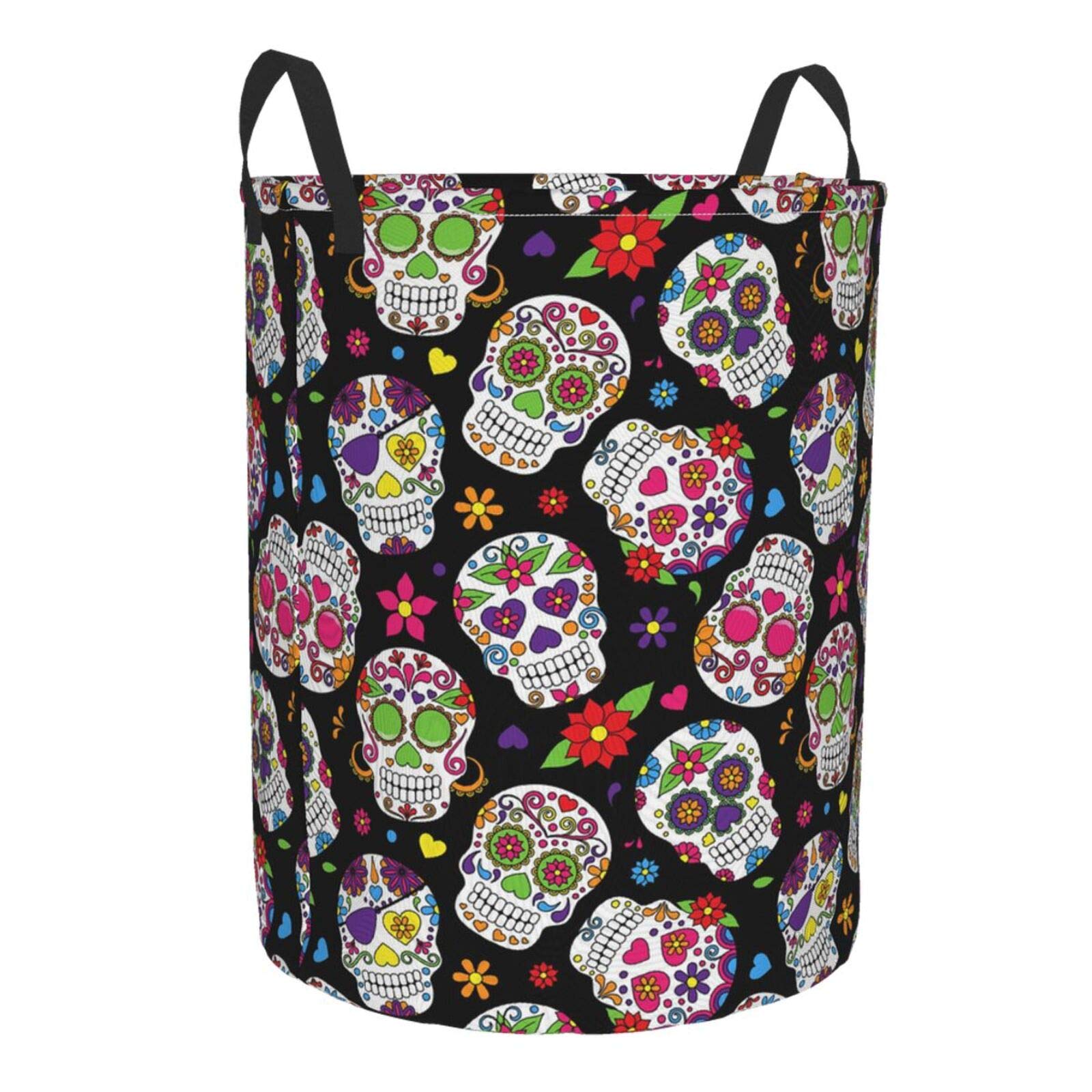 Day of the Dead Sugar Skulls Collapsible Laundry Basket - Waterproof Fabric Hamper with Handle for Clothes, Toys & Bathroom Storage - Perfect for Dorm, Bedroom & Laundry Room Organization