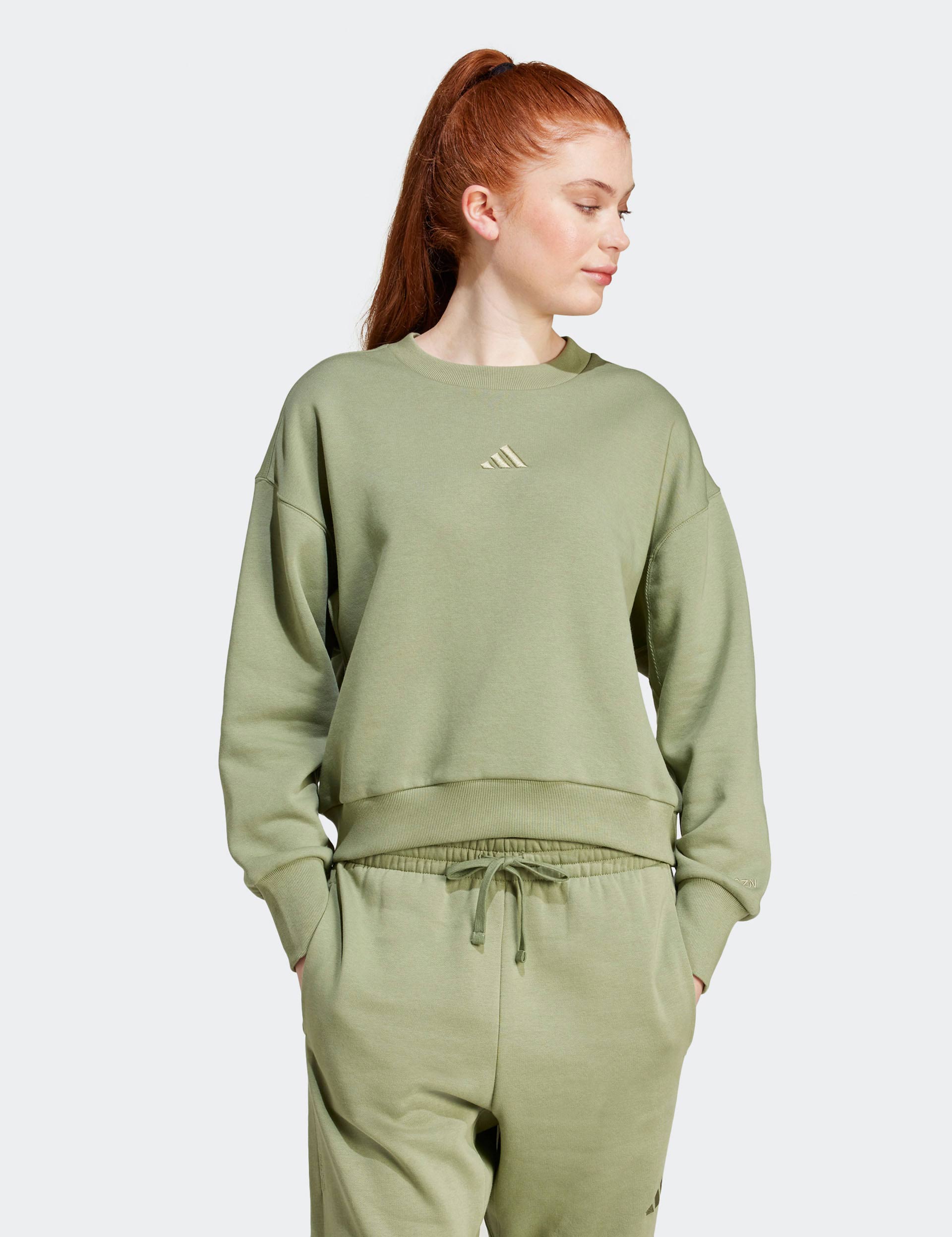ALL SZN Fleece Loose Sweatshirt for Women - Cozy Oversized Pullover in Tent Green - Perfect for Casual Wear, Lounge & Outdoor Activities