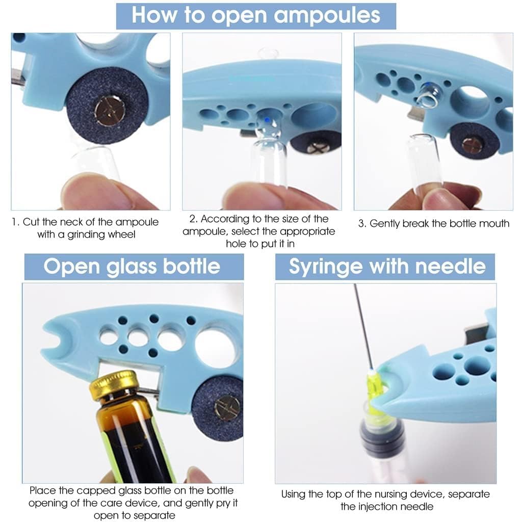 VOLDOT Ampule Breaker - 5 Replaceable Grinding Wheels for Safe & Easy Ampoule Opening | Home & Medical Use | Multi-Color (1pc) | Perfect for Pharmacy, Lab & First Aid Kits