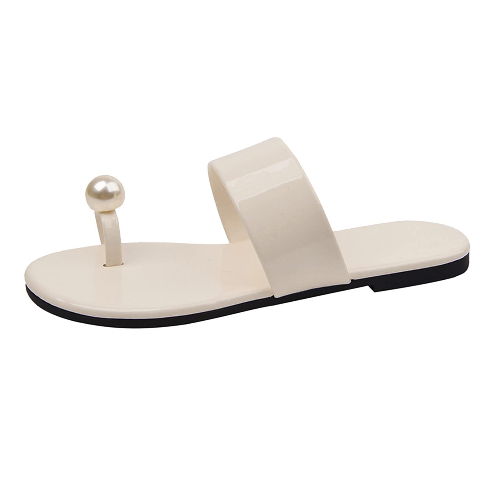 Women's Summer Leather Pearl Slip-On Slippers - Comfortable Flat Beach Sandals & Water Shoes for Women - Size 8 - Perfect for Beach Vacations, Poolside Lounging & Casual Outings