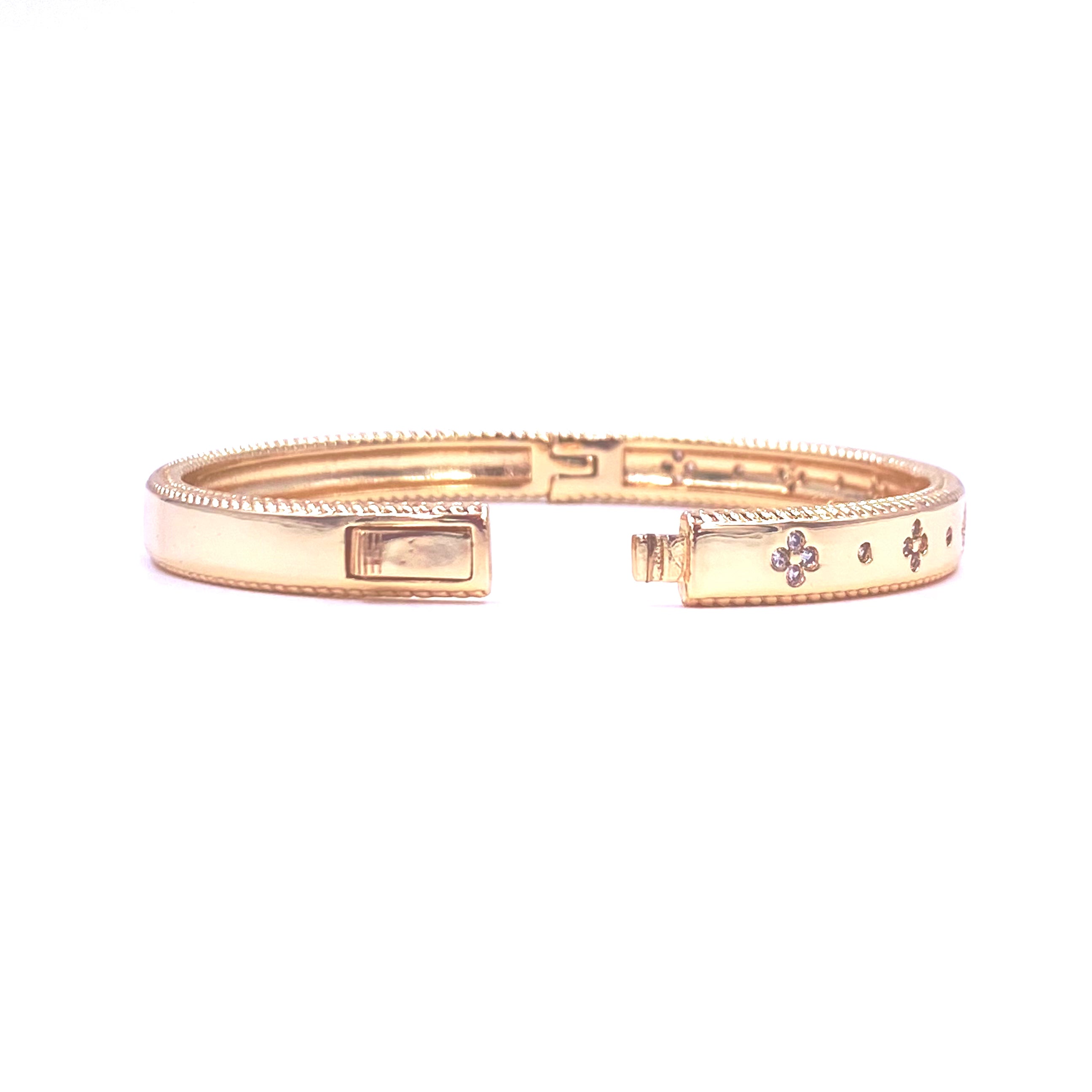 Luxury Ashley Gold Stainless Steel CZ Bangle Bracelet - 18K Gold Plated Inlay Cubic Zirconia Jewelry for Women, Perfect for Parties, Weddings & Special Occasions