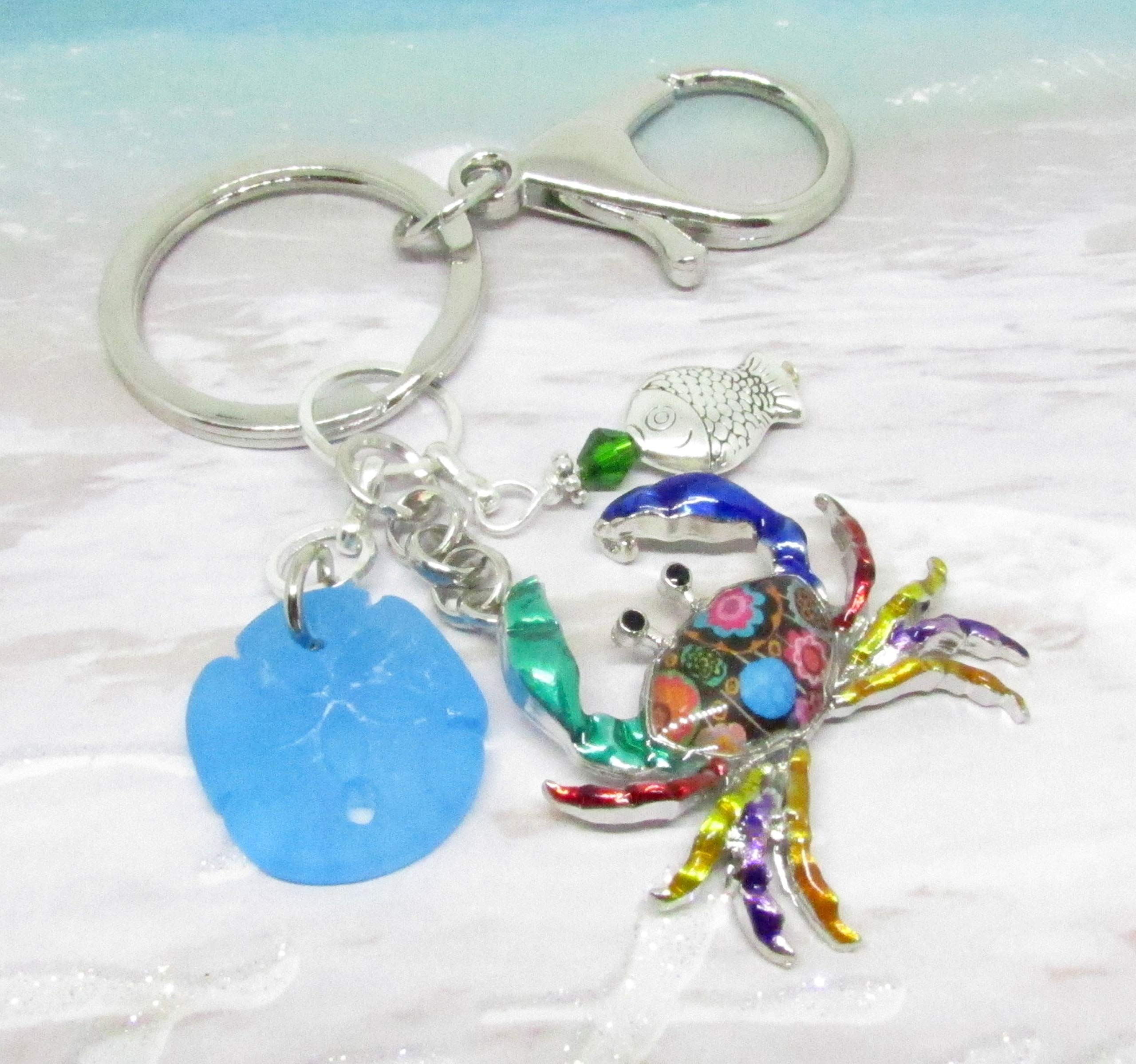 Vibrant Crab Keychain - Beach Themed Keyring with Sea Glass Charm - Tropical Gifts for Women - Perfect Mother's Day Present for Mom - Ideal for Beach Vacations, Summer Accessories & Coastal Home Decor