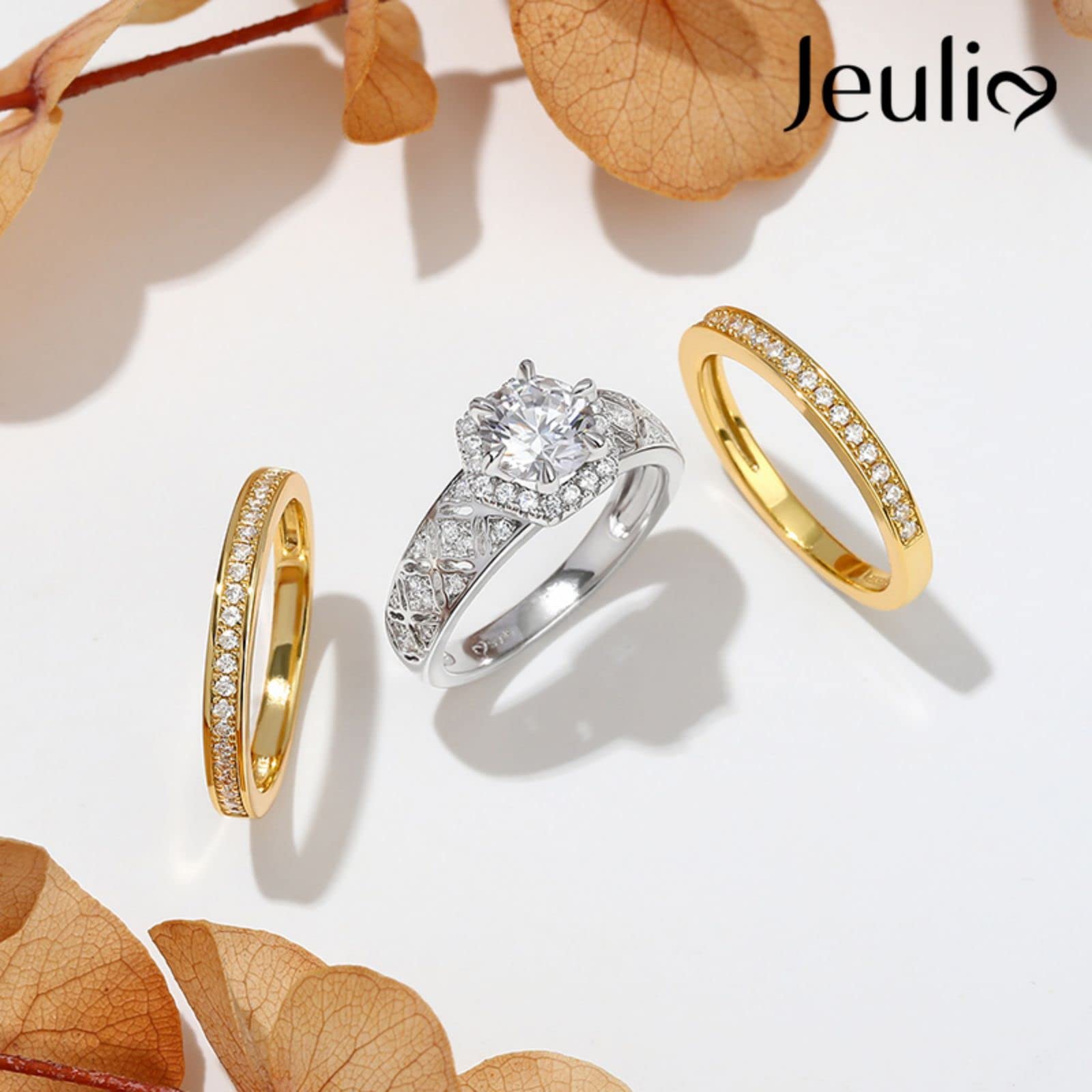 Jeulia Diamond Band Rings - Vintage Halo Round Cut Sterling Silver Wedding Ring Set for Women | Engagement, Anniversary, Promise Bridal Jewelry | Perfect for Proposals, Weddings & Special Occasions | Gift Box Included