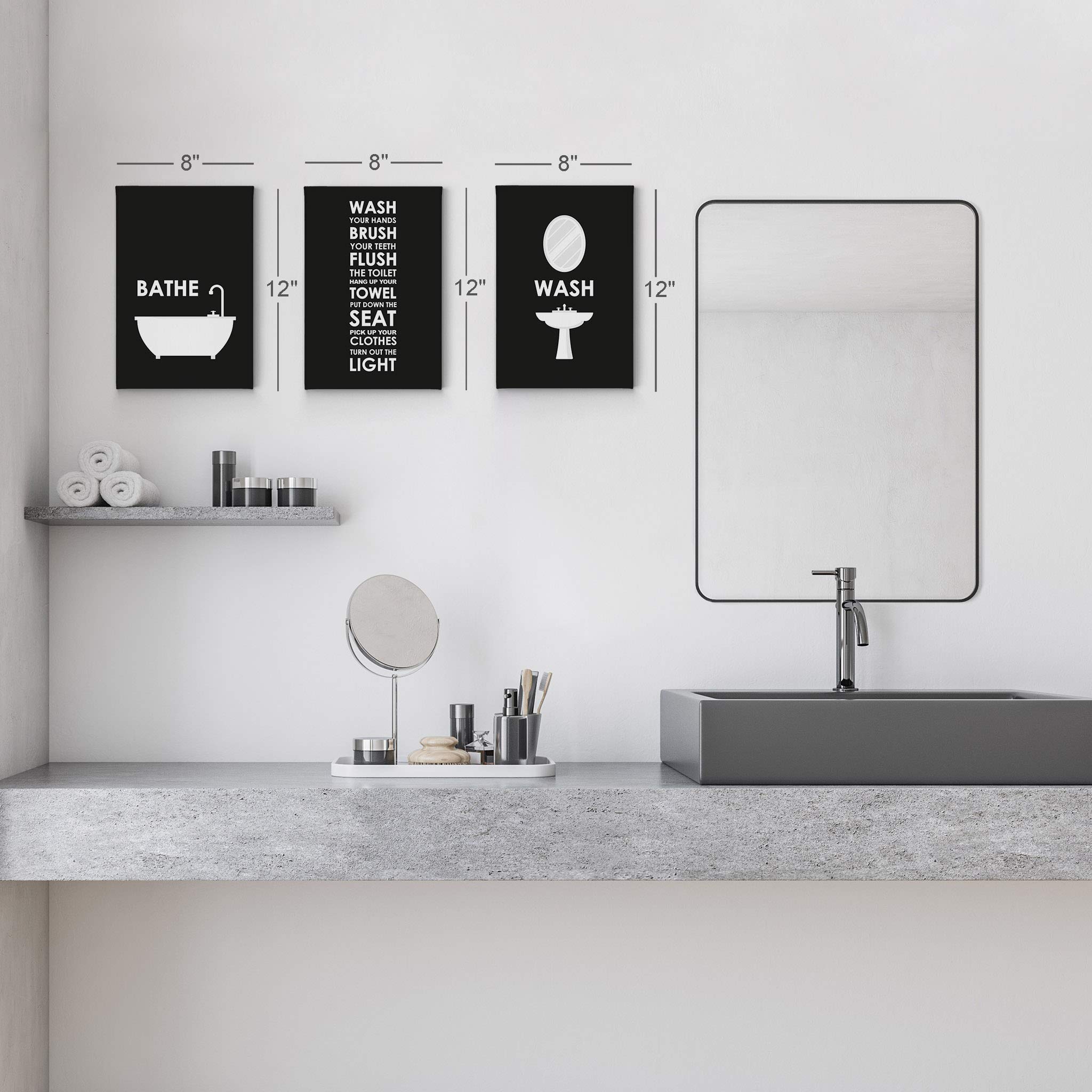 Funny Bathroom Rules Canvas Print Set - 3 Piece Wall Art Decor with Humorous Quotes, Ready to Hang (36x24 inches) - Perfect for Powder Room, Guest Bathroom or Home Decor