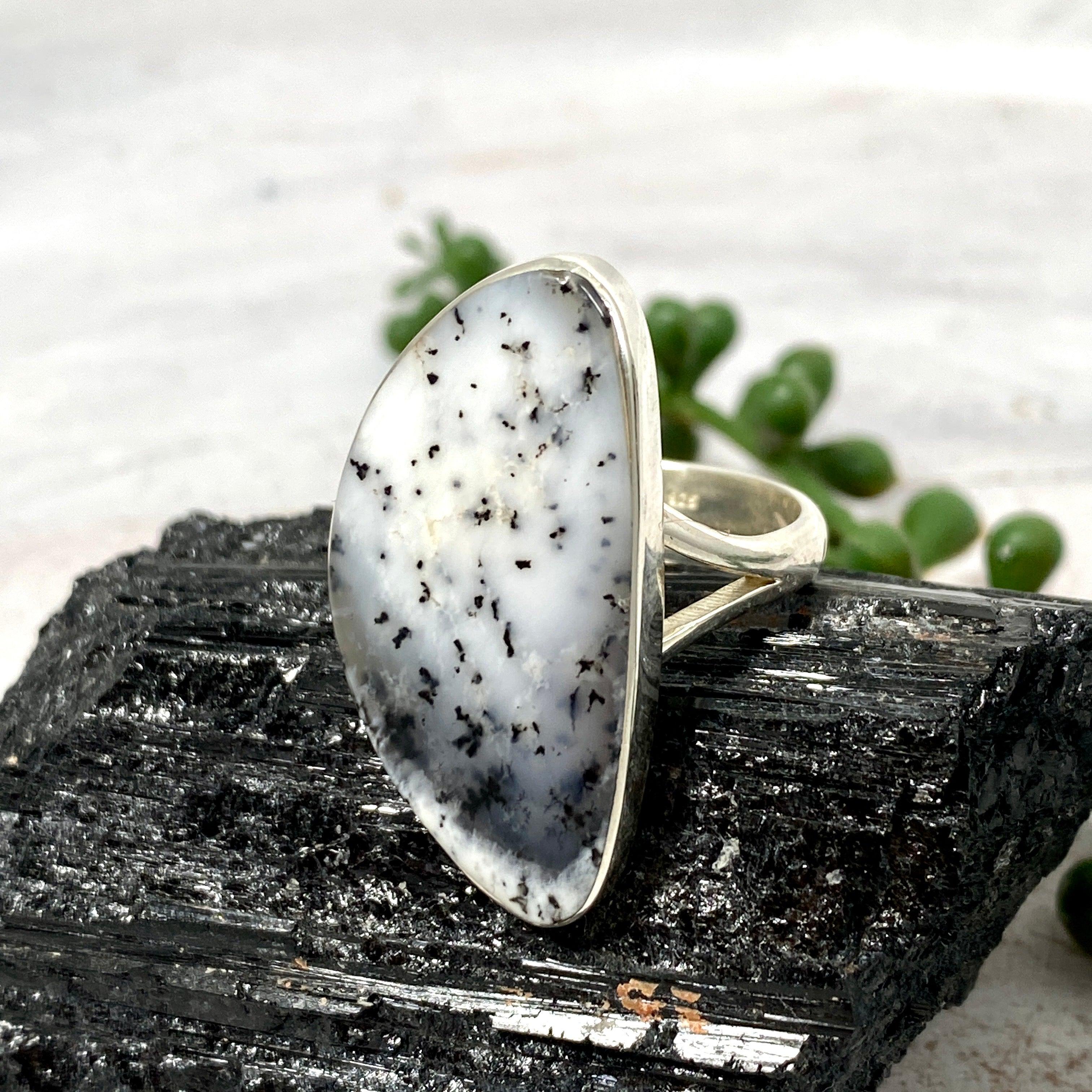Dendritic Opal Freeform Ring Size 11 - Unique Handmade Silver Jewelry for Women, Perfect for Boho Style & Special Occasions