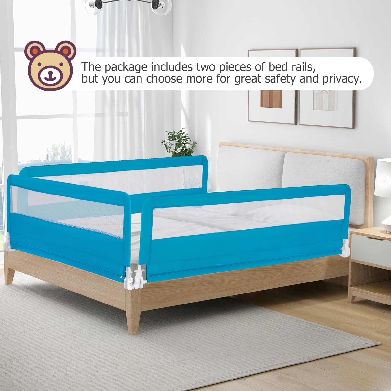 Costzon 2-Pack Extra Long Swing Down Safety Bed Rails for Toddlers - 71-Inch Blue Bed Guards with Straps - Fits Convertible Crib, Twin, Double, Full, Queen & King Size Beds - Perfect for Baby Safety & Childproofing Bedrooms