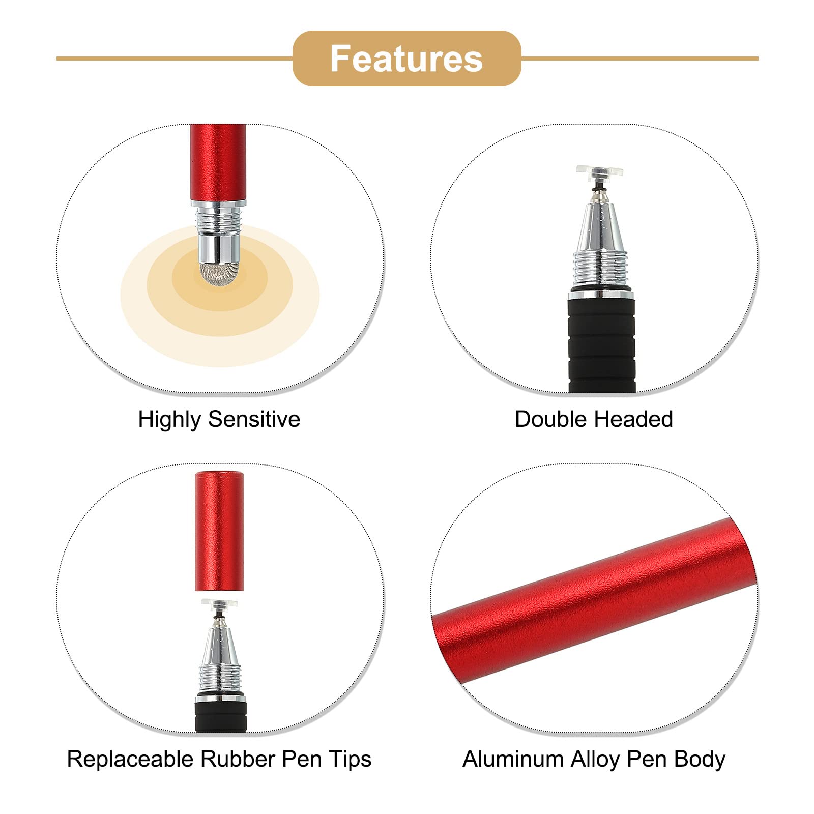 MECCANIXITY 2-in-1 Fine Point Disc & Fiber Tip Stylus Pen for Touch Screens - Universal Capacitive Stylus with High Sensitivity & Precision (Red) - Perfect for iPad, Android Tablets, Smartphones & Drawing