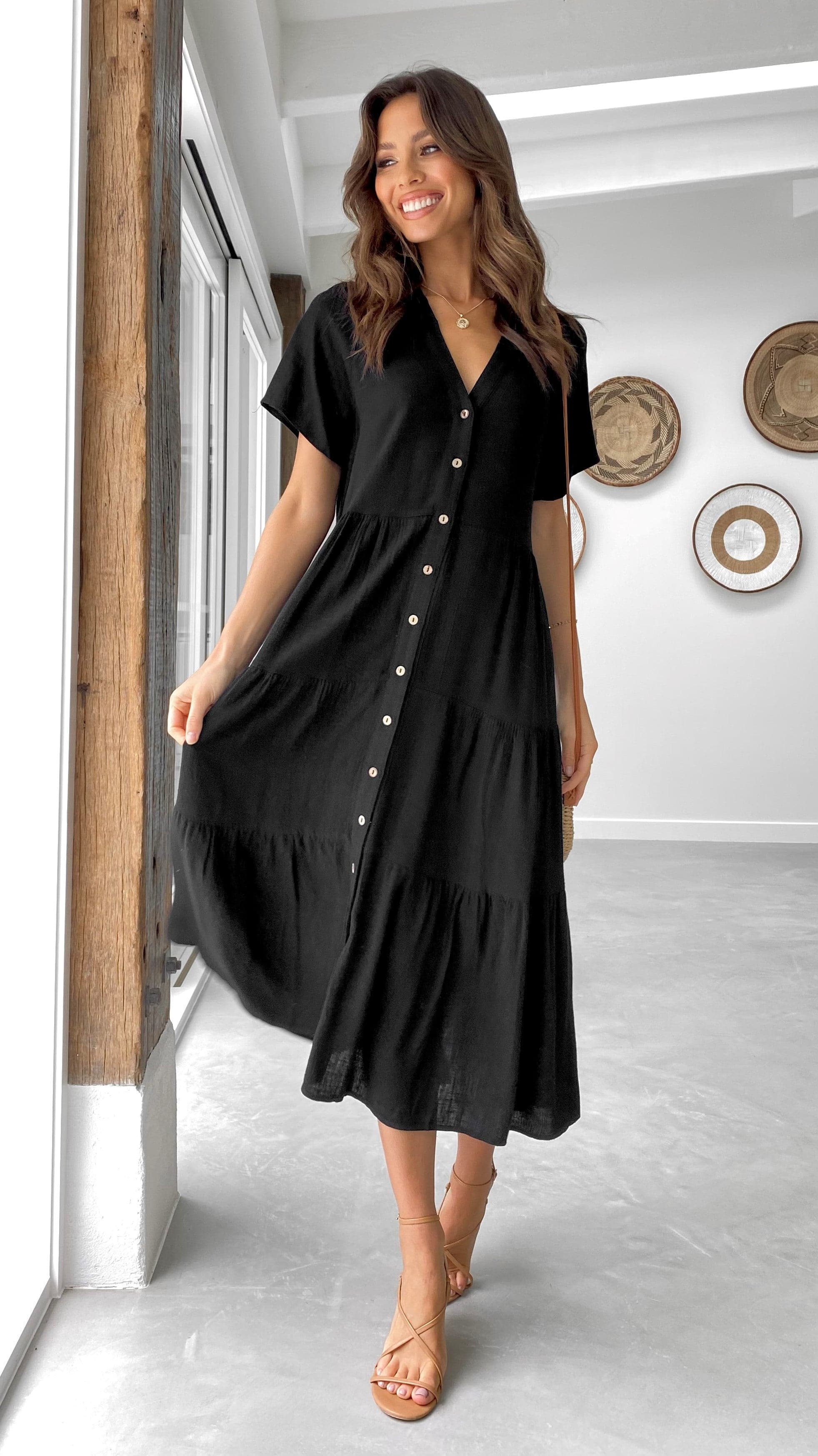 Kimberly Midi Dress - Elegant Black Women's Dress for Casual Wear, Office & Date Night | Plus Size Options Available