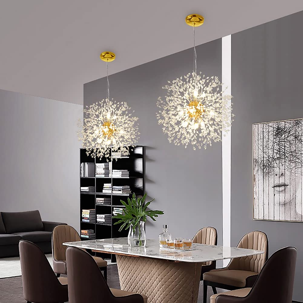12-Light Modern Gold Crystal Chandelier - Dandelion Firework Design Ceiling Light Fixture for Bedroom, Dining Room & Living Room | Elegant Home Decor Lighting for Weddings, Parties & Luxury Interiors