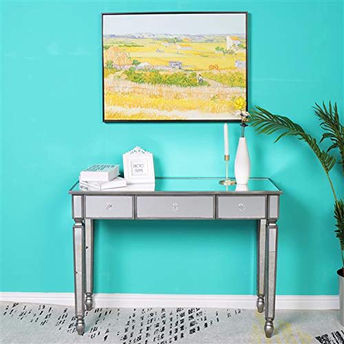 Silver Blingage Mirrored Desk with 3 Drawers - 106x38x76.5cm Modern Console Table for Bedroom, Living Room & Entryway Decor