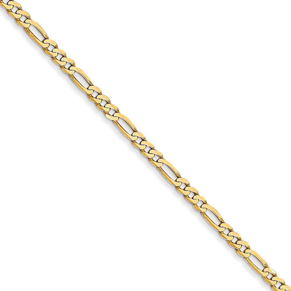 2.25mm 14k Yellow Gold Flat Figaro Chain Necklace by Black Bow Jewelry - Perfect for Everyday Wear & Gift Giving
