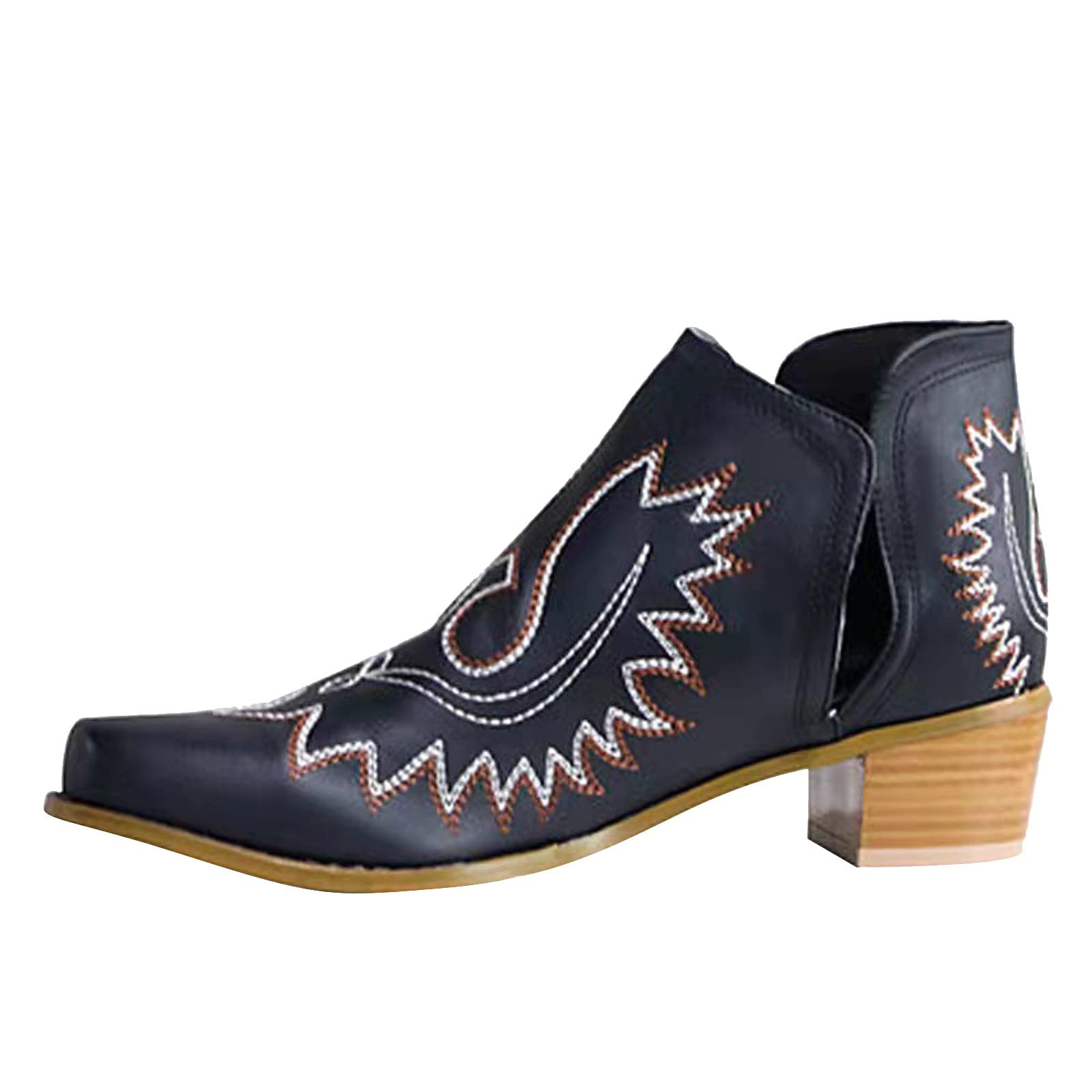 VODMXYGG Women's Chelsea Boots - Fashion Pointed Toe Ankle Booties with Low Heel & Floral Embroidery | Western Cowboy Style for Casual Outfits, Date Nights & Fall Fashion
