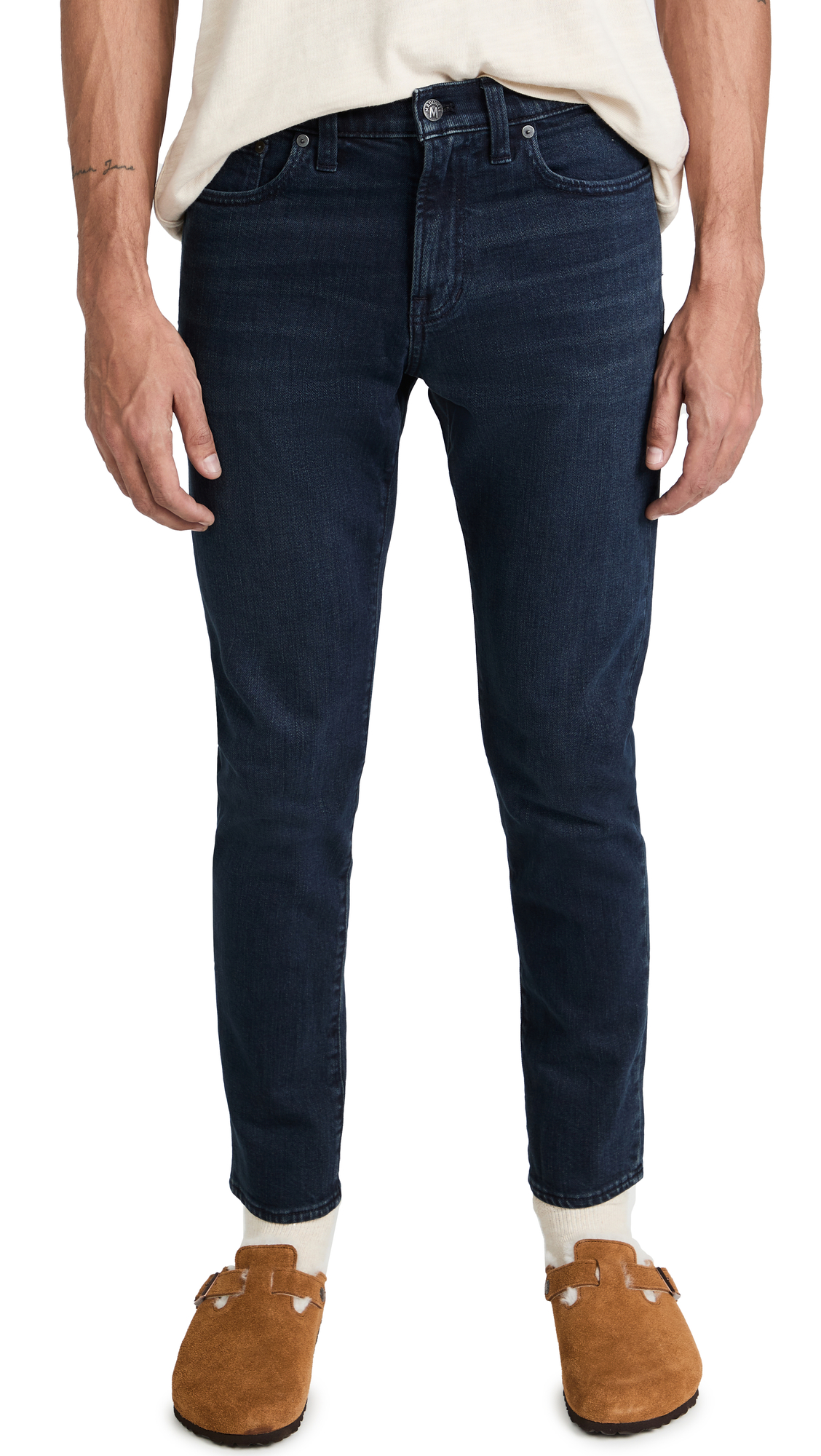 Madewell Men's Dark Worn Slim Fit Jeans - Distressed Denim Pants for Casual Wear | Comfortable & Stylish for Everyday Outfits and Date Nights