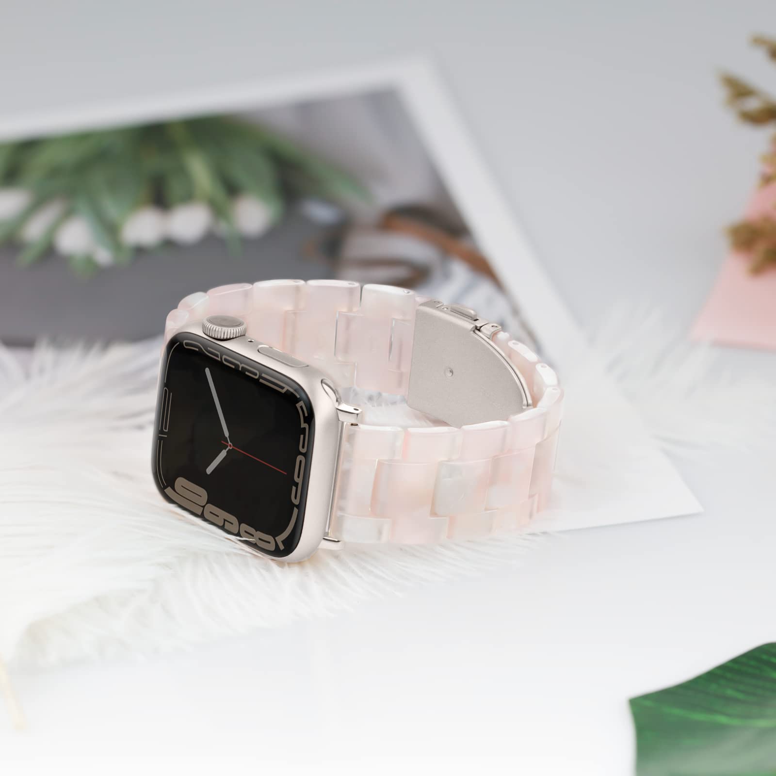 Premium Resin Apple Watch Bands Compatible with Series 1-10, SE, Ultra & Ultra 2 (42mm/44mm/45mm/46mm/49mm) - Lightweight Flower Pink Strap for Women & Men - Perfect for Workouts, Office & Everyday Wear