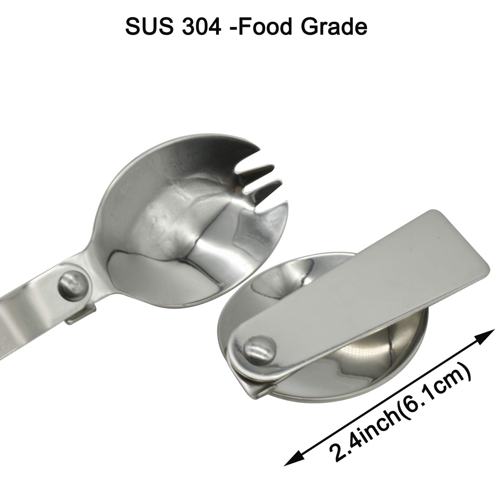 Foldable Stainless Steel 18/10 (304) Spoon and Fork Set - 2 Pack Portable Spork for Camping, Hiking, Picnics & Outdoor Dining | Durable Salad Utensils for Thermos Lunch Boxes & Travel Meals