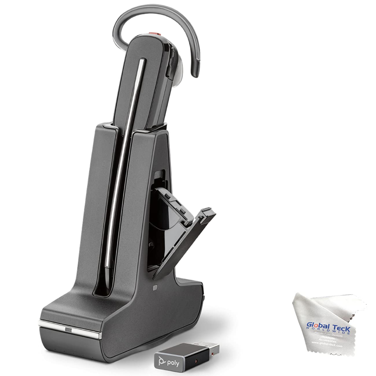 GTW Poly Savi 8240 Wireless Single-Ear UC Convertible Bluetooth Headset with DECT 6.0 - Compatible with Teams, Zoom, RingCentral, 8x8, Vonage - Works with Deskphone, PC & Mac - Includes Microfiber Cleaning Cloth - Perfect for Remote Work, Video Conferencing & Call Centers