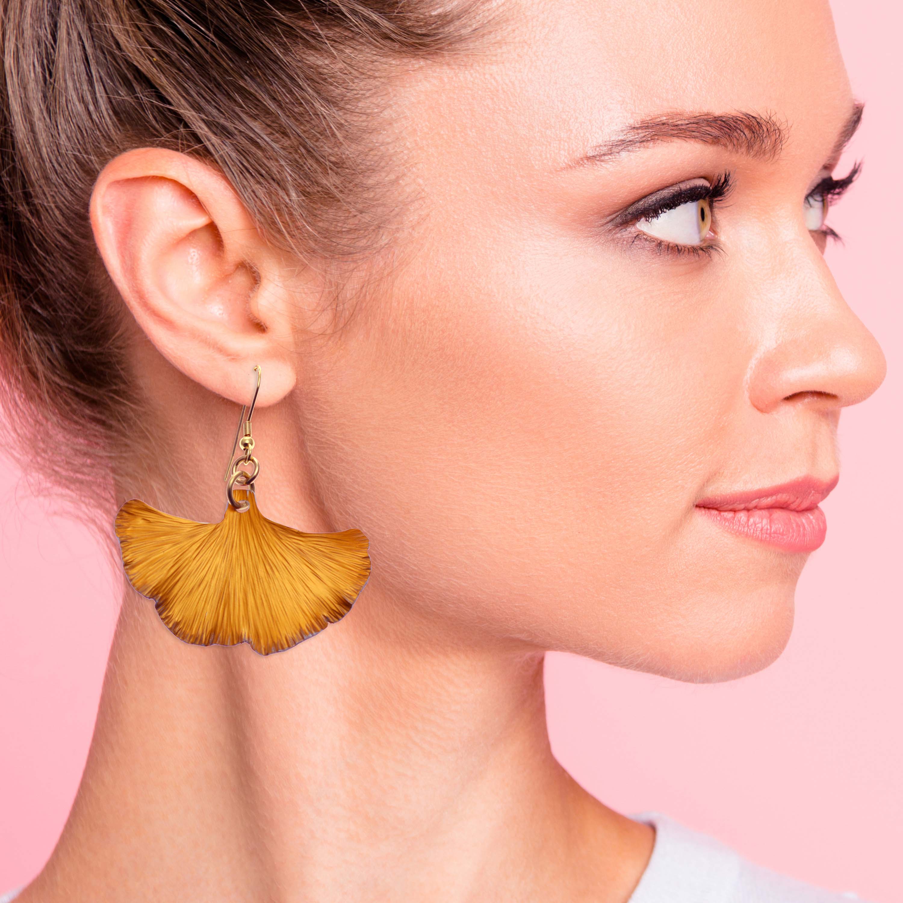 Orange Anodized Aluminum Ginkgo Leaf Earrings - Lightweight Dangle Earrings for Women, Unique Nature-Inspired Jewelry Gift (Perfect for Everyday Wear, Parties & Boho Outfits)