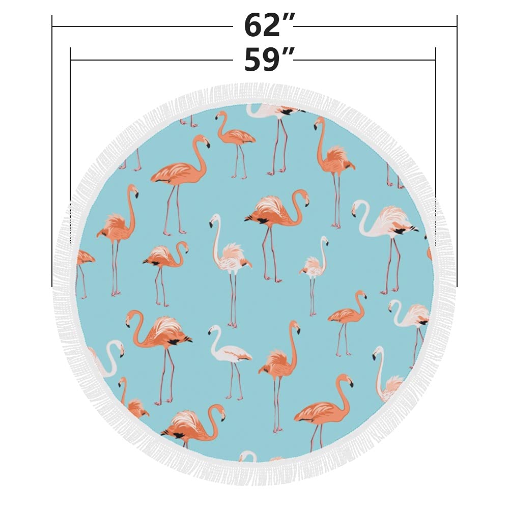 Stylish Pink Flamingo Round Beach Towel - 59 Inch Large Soft Tassel Pool Blanket for Women, Men & Kids | Perfect for Beach Vacations, Poolside Lounging & Summer Picnics