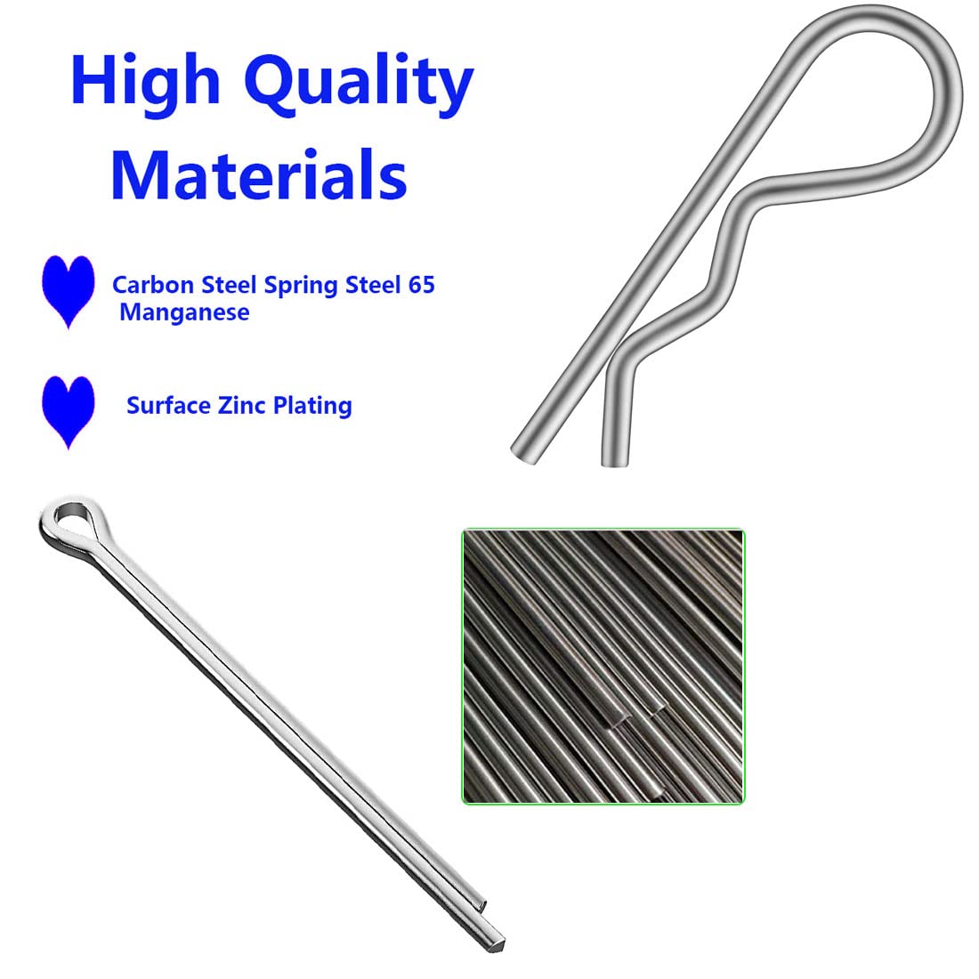 Hincell 300pcs Zinc Plated Steel Cotter Pin Assortment Kit - Hair Pin, Hitch Pin, R Clips Fastener Set for Home, Auto, and Machinery (Multiple Sizes) - Ideal for Automotive Repairs, DIY Projects, and Industrial Applications