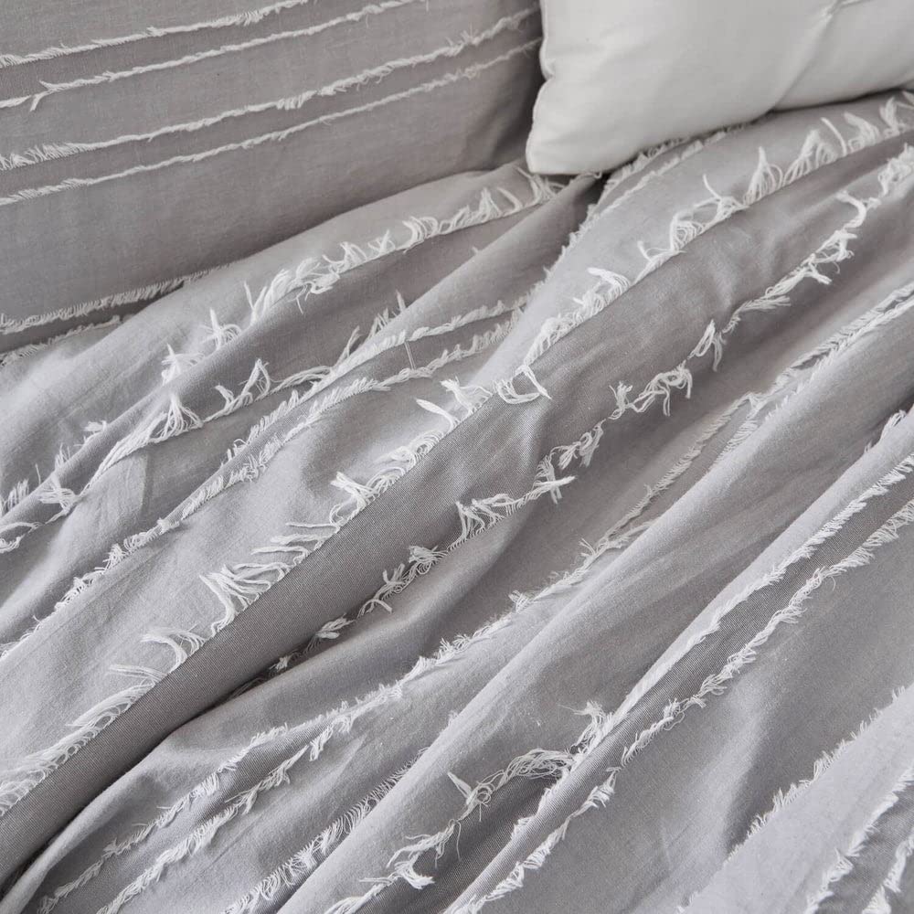 Twin XL Heather Grey Comforter Set with Eyelash Fringe - 2 Piece Bedding Set (Comforter + Pillow Sham) for College Dorms, Teens Bedrooms - Soft & Cozy Juliette Style for Boys & Girls