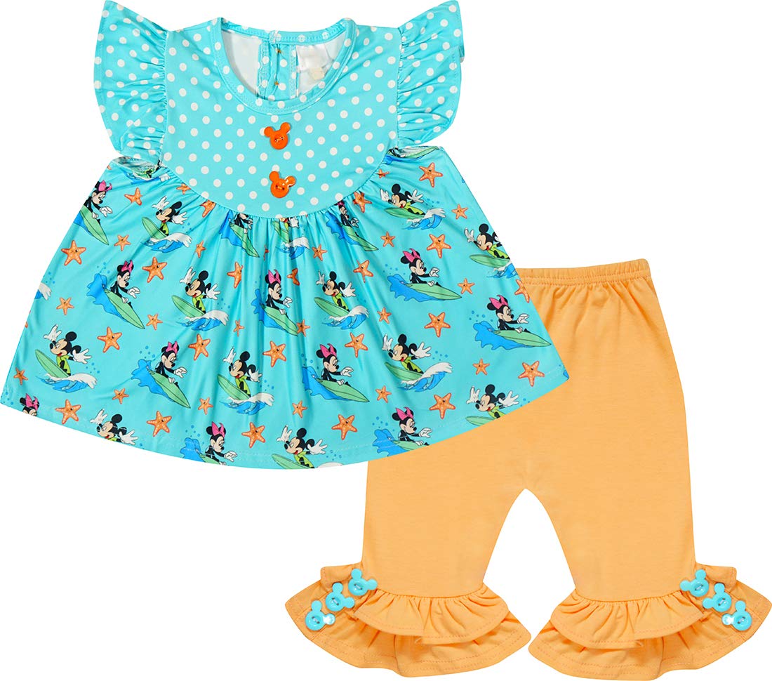 Adorable Mouse Cartoon Character Summer Outfit for Little Girls - Top & Capris Matching Set | Perfect for Playdates, Birthday Parties & Summer Adventures