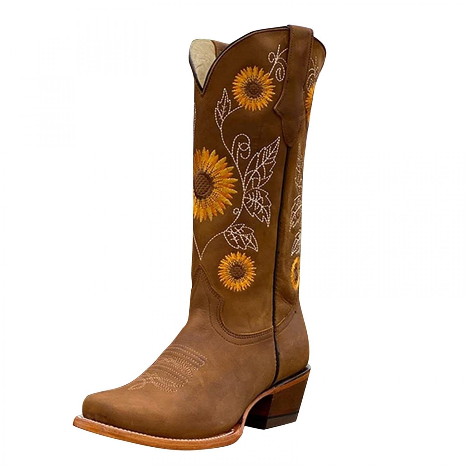 Eduavar Women's Fashion Square Heel Cowboy Boots - Western Cowgirl Ankle Booties with Round Toe for Casual Wear | Perfect for Country Dancing, Rodeo Events & Everyday Outfits